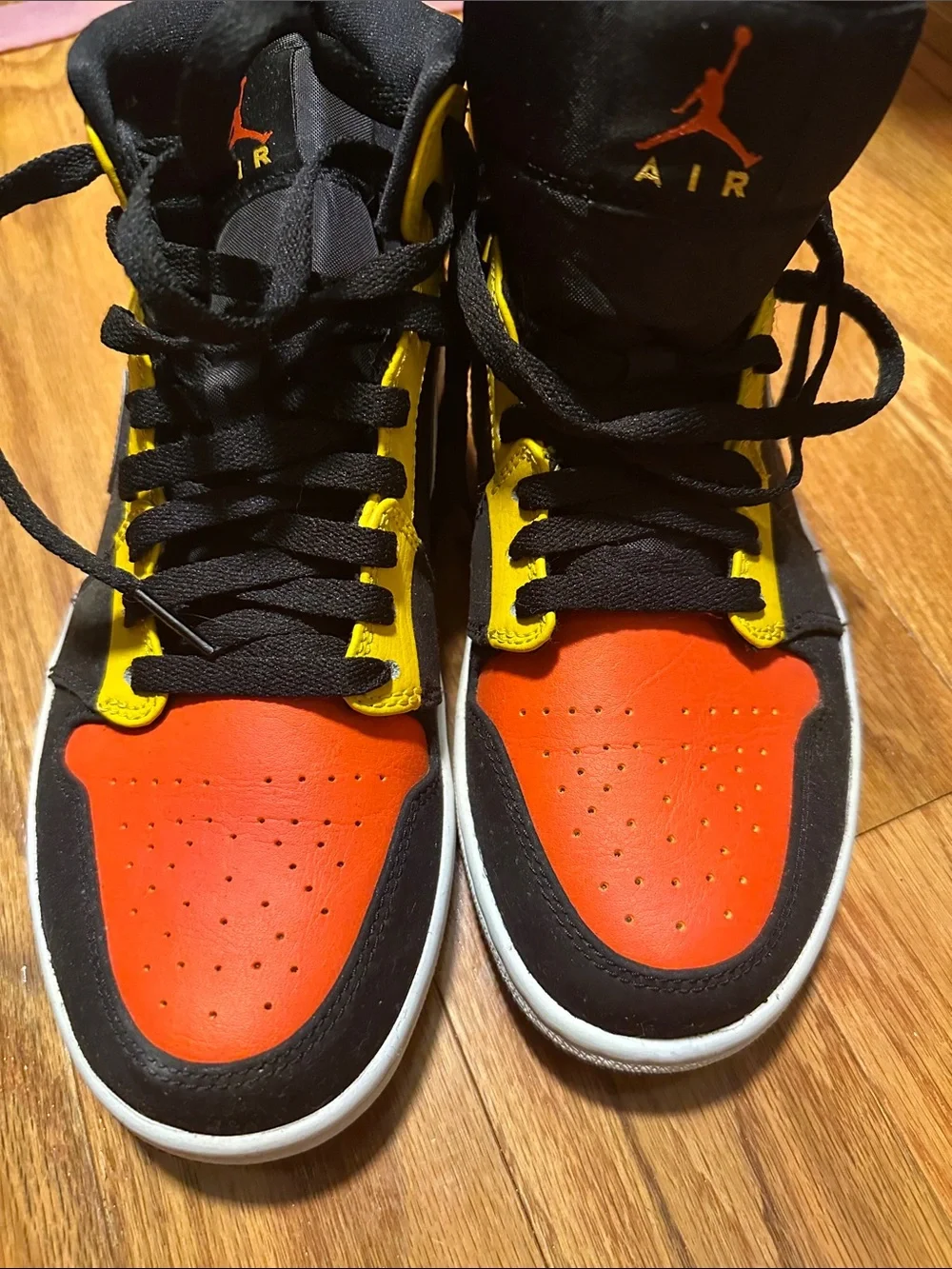 Jordan mens Nike Colorblocked High-Top Sneakers in Black, Orange & Yellow